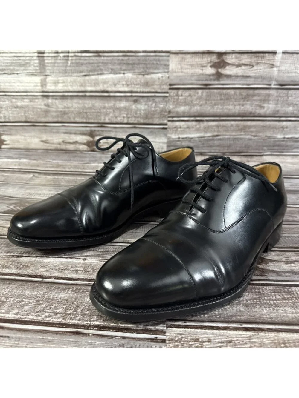 J. Glen Handmade Leather Lace Up Cap Toe Dress Shoes Sz 8.5 US Black Made Italy